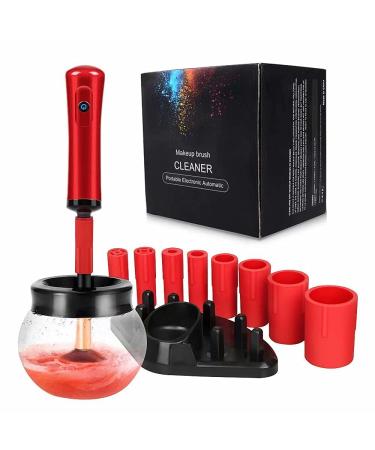 common Make-Up Brush Cleaner Dryer Electric Make-Up Brush Dryer 8 Sizes of Rubber Collars Clean and Dry in a few Seconds. Automatic Makeup Brush Cleaner Suitable for All Makeup Brushes. Red