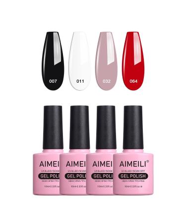 AIMEILI Gel Nail Polish Set Soak Off UV LED Gel Polish Black White Nude Red Multicolour/Mix Colour/Combo Colour Of 4pcs X 10ml - Gift Kit 19 KIT4-19 2.5 ml (Pack of 4)