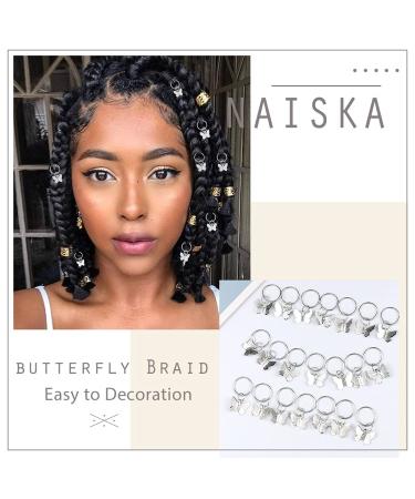 Naiska 20PCS Butterfly Hair Clips - Golden Hair Jewelry for Women - Braid Hair Cuffs Charms Rings - Silver Braid Clips - Dreadlock Accessories - Buy Online on SooperMarket.com
