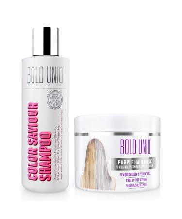 BOLD UNIQ Purple Hair Mask For Blonde, Platinum, Bleached, Silver, Gray, Ash & Brassy Hair & Color Shampoo Bundle - Remove Yellow Tones and Condition Dry, Damaged Hair - Cruelty Free & Vegan