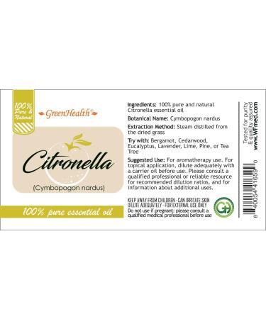 GreenHealth Citronella Essential Oil 16 fl oz (473 ml) - 100% Pure, Large 16 Ounce Bottle - Buy Online on SooperMarket.com
