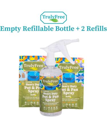 Truly Free Heavy Duty Pot & Pan Spray - Powerful Citrus Scented Grease Remover & Multi-Purpose Kitchen Cleaner | Includes 1 Empty Bottle & 2 Refills - Shop Internationally - Buy Online on SooperMarket.com