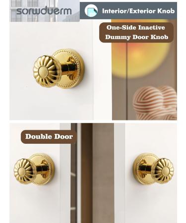 Sorwduerm Gold Door Knobs - Polished Brass Dummy Handle | Decorative Zinc Alloy - 1 Pack - Buy Online on SooperMarket.com