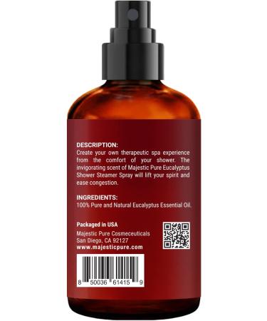 MAJESTIC PURE Eucalyptus Shower Steamer Spray - 100% Pure Essential Oil Mist - Aromatherapy Spa Room Spray - 2fl oz - Buy Online on SooperMarket.com