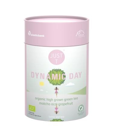 JUST T Dynamic Day Loose Leaf Tea (125g) | Organic Green Tea Blended with Acai and Grapefruit | Premium Organic Loose Tea Organic High-Grown Tea in a Sustainable Storage Tin for All Tea Lovers Dynamic Day 125 g (Tin)
