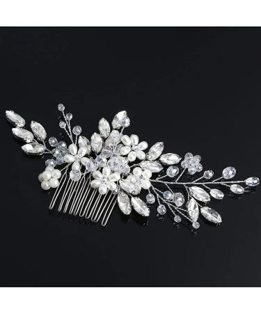 Unicra Bridal Wedding Hair Comb | Silver Pearl & Crystal Accessories for Women & Girls - Buy Online on SooperMarket.com