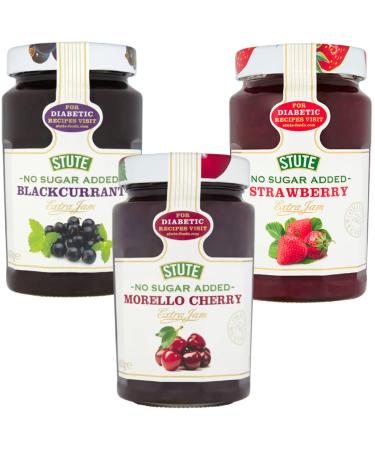 Diabetic Jam Bundle with Stute Diabetic Strawberry Jam 430g Blackcurrant Jam 430g & Morello Cherry Jam 430g (3 Pack)