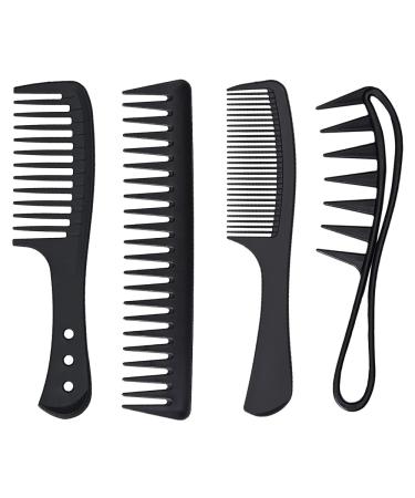 4 Pcs Wide Tooth Comb Professional Hair Comb Set Large Tooth Curl Comb Shark Teeth Black Styling Comb for Parting Teasing Styling Curly Hair Women Men