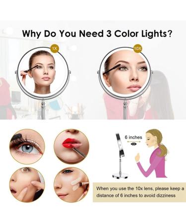 jumbans 1Set 10X LED Mirror Rechargeable Make Up Mirror Magnification Cosmetic Mirror 2 Side Brightness with 3 Colors C - Buy Online on SooperMarket.com