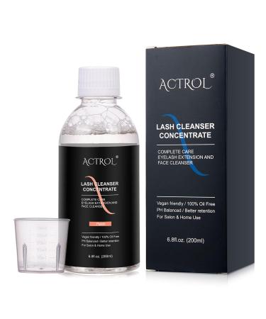 Eyelash Cleanser Concentrate Peach 200ml Professional Lash Extensions Shampoo Natural Foaming Cleanser DIY Paraben & Sulfate Free Non-lrritating Wash for Extensions Lashes with Salon Home Care-Makes 60ml Bottles Eyelash Shampoo