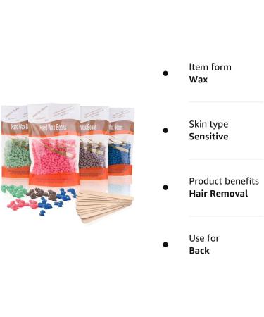 Hard Wax Beads 4 X 100G Painless Hard Wax Beans with 10 Applicators Professional Wax Beads for Eyebrow Armpit Bikini Back Chest Legs Painless Hair Removal 4 Packs Wax - Buy Online on SooperMarket.com