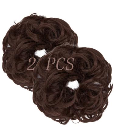 OMGREAT 2PCS Thick Updo Messy Hair Buns Curly Wavy Ponytail Extensions Hairpieces juva bun Hair Scrunchies for Women Girls Color Dark Auburn 2 PCS 13# Dark Auburn