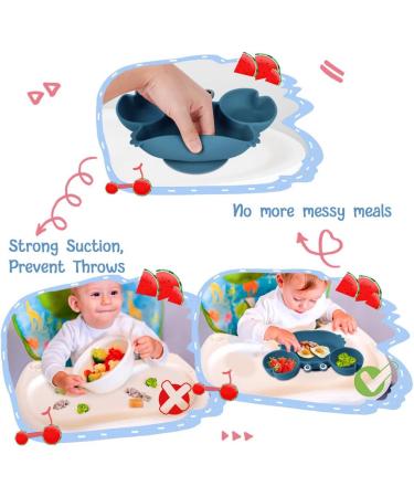 Vicloon Baby Suction Plate - Silicone Toddler Plate for Self Feeding Training - Non Slip Divided Plate for Highchairs - Dark Blue - Buy Online on SooperMarket.com