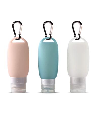 Besylo travel bottles silicone travel bottles silicone refillable travel bottles with carabiners for travel outdoor activities school (3 pieces multicolored 60ml)