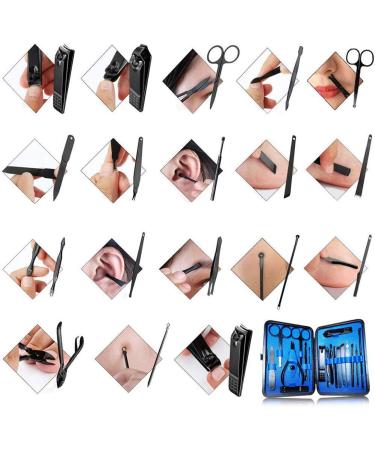 18-in-1 Manicure Pedicure Kit for Men & Women | Stainless Steel Nail Clippers Set with Sharp Scissors & Vibrissac Scissors | Stylish Case Included (Blue) - Buy Online on SooperMarket.com