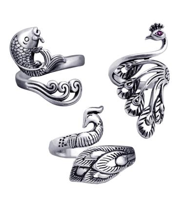 3PCS Adjustable Knitting Loop Crochet  Ksndurn Crochet Ring - Knitting Accessories  Peacock Open Finger Ring/Adjustable Braided Ring for Faster Knitting