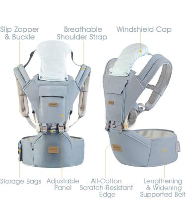 SONMEI Ergonomic Baby Carrier with Hip Seat 360 Positions Soft and Breathable All Seasons for Newborns and Toddlers Hiking Shopping Travelling Light Blue - Buy Online on SooperMarket.com