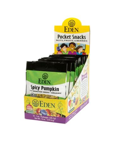 Eden Organic Spicy Pumpkin Seeds, Dry Roasted, Pocket Snacks, 1 Ounce (Pack of 12)