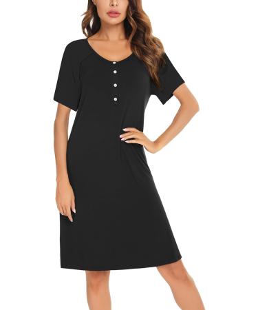 Irdcomps Women's Maternity Nursing Nightdress - Short Sleeve Button Nightgown for Pregnancy - Black XL - Buy Online on SooperMarket.com