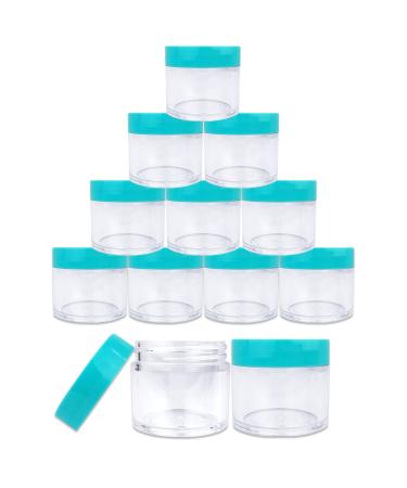 Beauticom 12 Piece 1 oz Acrylic Round Clear Jars with Flat Top Lids - Perfect for Creams Lotions Makeup & Herbs - SKY BLUE TEAL - Buy Online on SooperMarket.com