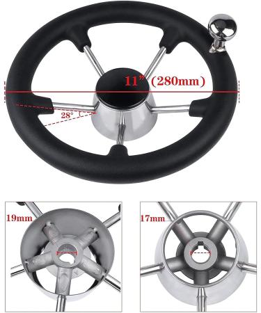 Pebbly Beach 11 Marine Boat Steering Wheel - Stainless Steel 5 Spoke with Knob and Foam Grip - Buy Online on SooperMarket.com