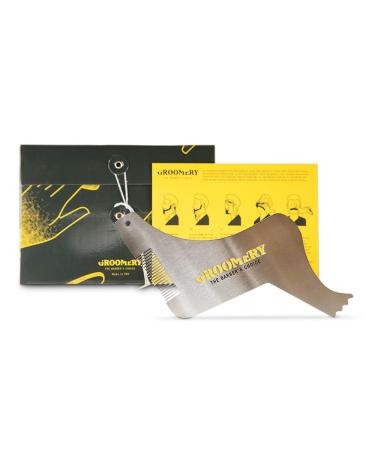 Groomery 6-in-1 stainless steel Barte template / shaving template including instruction card for perfectly symmetrical shaving results and razor-sharp contours like the barber