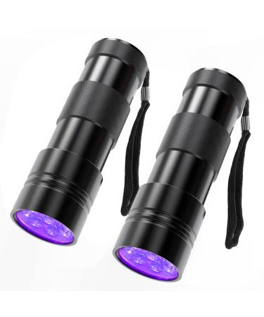 Cosoos 2 PCs UV black light flashlight mini UV lamp pets urine detector with 12 LEDs for urine stains from dogs bed bugs and scorpions.(Batteries not included)