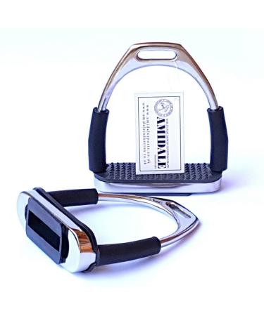 Amidale Flexi Safety Stirrups Horse Riding Bendy Irons Stainless Steel Black Treads 4.75 Inches