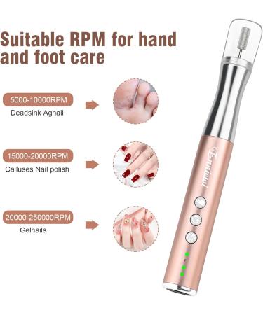 Enniewi 25000RPM Rechargeable Electric Nail Drill with Light - Cordless E File for Gel & Natural Nails | Low Heat Manicure Pedicure Set with Dust Cover - Rose - Buy Online on SooperMarket.com