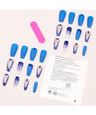 Aflytep Blue French Wearable Nails Wearable Press on Nails False Nail Tips Full Cover Nail Tips Art Finished Nails - Buy Online on SooperMarket.com