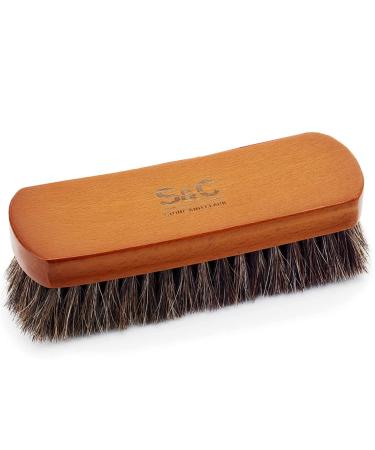 Stone and Clark Horse Hair Shoe Brush - Polish Your Leather to Perfection - Shoe Polish Brush with 100% Horse Hair Bristles & Concaved Beech Wood Handle (Premium Brown Horsehair Brush)
