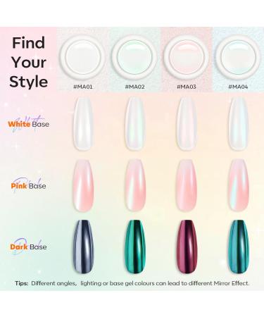 Modelones Chrome Nail Powder Set - White Pearl Effect 4Pcs Powder, Silicone Brush, Cotton Swabs & Color Display Sticks - Buy Online on SooperMarket.com