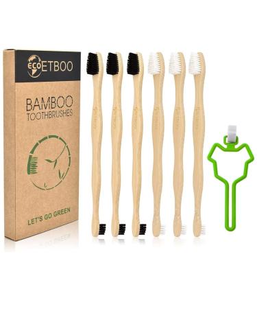 Dog toothbrushes with faecal bag holder 1 pack pet bamboo toothbrush double-sided small and large head toothbrushes for dogs and cats biodegradable environmentally friendly black and white