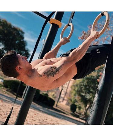 5BILLION Wooden Gymnastic Rings with Adjustable Straps - 2x15ft Wood Gym Rings for Home Gym Full Body Workout - Quick Install Cam Buckle - 1500lbs Supported - Black (32mm) - Buy Online on SooperMarket.com