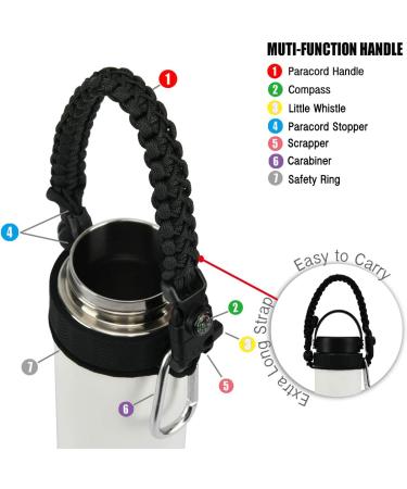 QeeCord 2.0 Paracord Handle for Hydroflask 2.0 - Wide & Standard Mouth | Strap Carrier with Safety Ring Holder | Fits 12oz-64oz Bottles | Black - Buy Online on SooperMarket.com