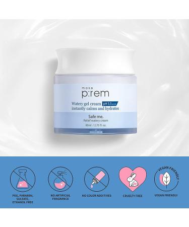 MAKEPREM Safe Me Relief Watery Gel Cream pH 5.5 2.70 Fl Oz | Calming Hydration with JEJU Cactus Extracts & Hyaluronic Acid - Buy Online on SooperMarket.com