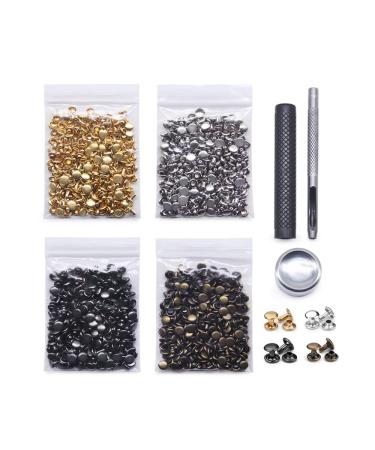 400 Sets Leather Rivets  Double Cap Rivet Tubular 4 Colors Metal Studs with Fixing Tools for DIY Leather Craft/Clothes/Shoes/Bags/Belts Repair Decoration (5x5mm)