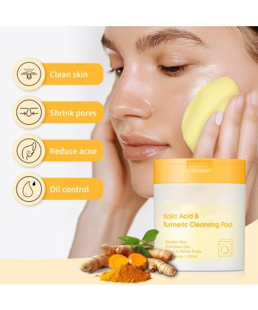 Kojic Acid Turmeric Cleansing Pads - 80 Pads for Dark Spot Fading Pore Shrinking & Oil Control - Smooth & Soft Skin Repair - Buy Online on SooperMarket.com