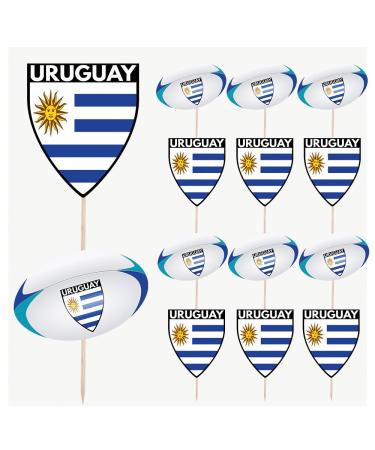Uruguay Flag Rugby Ball Food & Cupcake Picks Toppers Party Decorations (14 Pack)