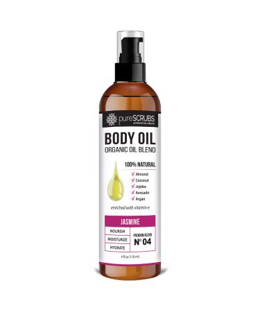 pureSCRUBS Ultra Moisturizing JASMINE BODY OIL Spray For Dry Skin  Massage  Cuticles & More - Organic Super Blend of Jojoba  Argan  Coconut  Sweet Almond & Avocado Enriched with Vitamin E - Lg 4oz