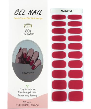 Foyute Semi Cured Gel Nail Strips 20 Pcs Soft Self-Adhesive Gel Nail Polish Wraps Sticker for Salon-Quality Manicure Set Long Lasting Easy to Apply & Remove Nail File & Wooden Stick (Red) - Buy Online on SooperMarket.com