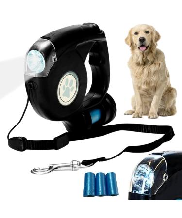 Dog leash 5m roller leash for dogs with LED flashlight 360 knott-free extended leash with bag dispenser for large and medium-sized dogs up to 25 kg weight