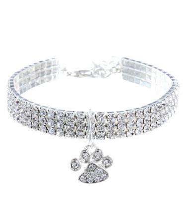RayMinsino Pet Collar with Diamonds Adjustable Crystal Diamond Elastic Heart Claw Pendant Wedding Cat and Dog Small Pet Necklace Jewellery S White