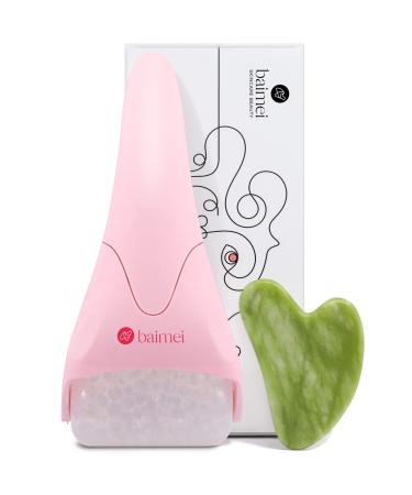 BAIMEI Ice Roller for Face and Gua Sha Facial Tools, Ice Face Roller Reduces Puffiness Migraine Pain Relief-Pink