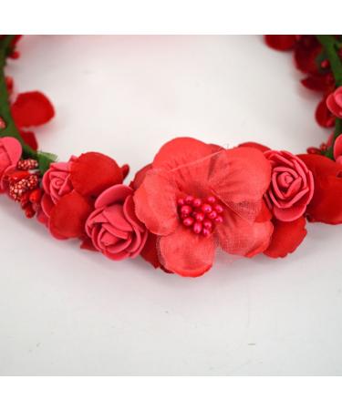 AISI Red Flower Wreath & Bracelet Set | Boho Hair Band & Crown for Wedding & Festival - Buy Online on SooperMarket.com