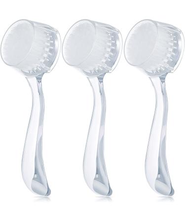 3 Pieces Face Brush Cleansing Manual Acrylic Handle Facial Scrubbers Soft Bristle Exfoliator Cleaner Brush Scrub Exfoliating Facial Brush for Face Care Makeup Skincare Removal (Transparent)