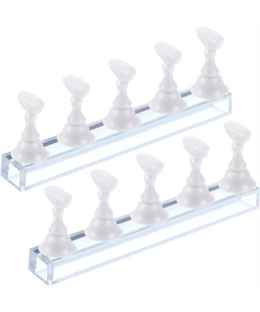 2 Sets Acrylic Nail Display Stand Nail Tip Practice Holder Magnetic Nail Practice Stand Fingernail DIY Nail Art Stand for False Nail Tip Manicure Tool Home Salon Use (White)