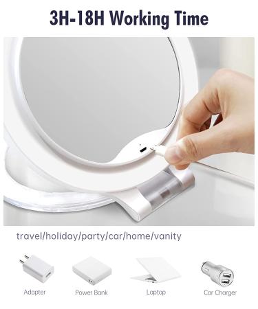 10X 1X Double Sided Magnifying Makeup Vanity Mirror | Rechargeable Lighted Mirror with 3 Color Settings | Adjustable Rotation LED Desk Mirror - White - Buy Online on SooperMarket.com
