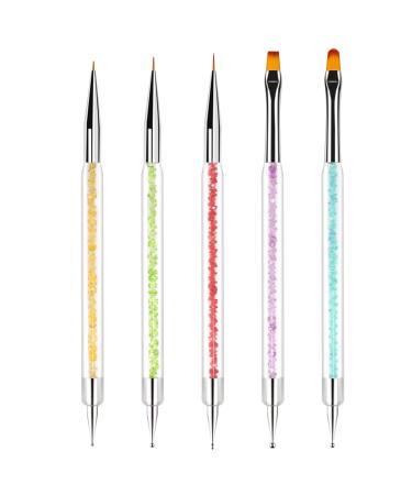 Sularpek Nail Art Brushes  5 PcsDouble-Ended Brush and Dotting Tool Kit  Nail Art Point Drill Drawing Brush Pen  Uv Gel Nail Brush  for Nail Art Design  Painting Detailing