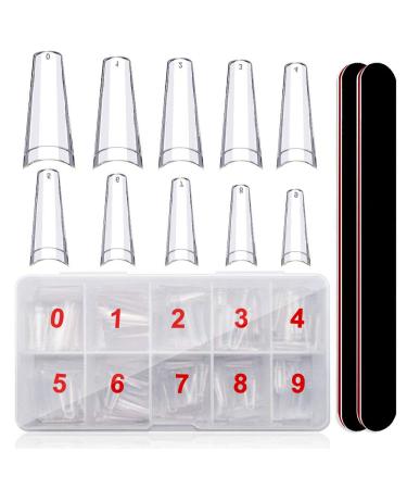 Clear Acrylic Nail Tips, 500pcs Medium Coffin Nail Tips for Nail Extension, 10 Sizes Half Cover French False Nails with Acrylic Box, Curved Fake Nail with Nail Files for DIY Nails At Home or Salon